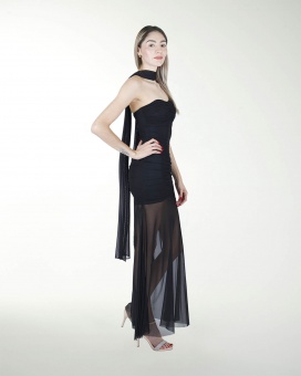 VESTIDO CL CON TRANSPARENCIA EN FALDA