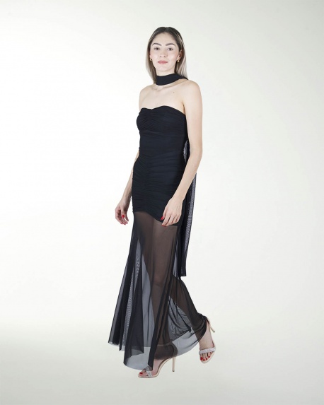 VESTIDO CL CON TRANSPARENCIA EN FALDA