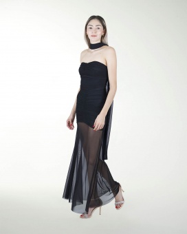VESTIDO CL CON TRANSPARENCIA EN FALDA