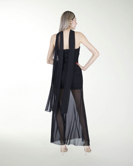VESTIDO CL CON TRANSPARENCIA EN FALDA