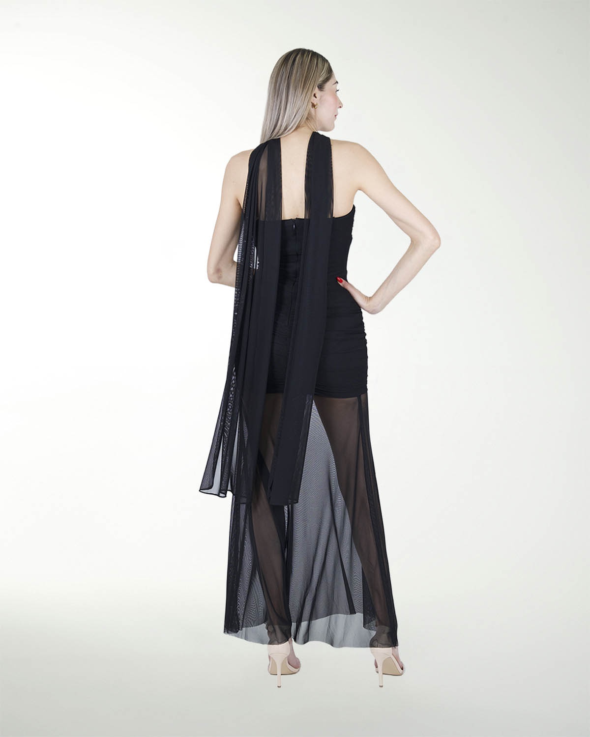 VESTIDO CL CON TRANSPARENCIA EN FALDA