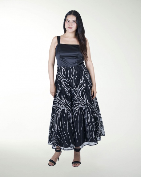 VESTIDO TE FALDA MIDI CON BRILLO