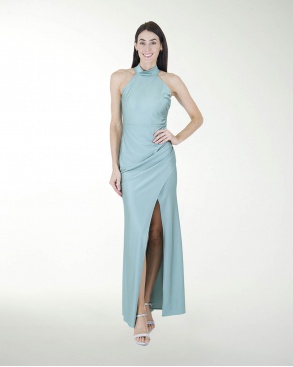 VESTIDO CL CUELLO HALTER DRAPEADO