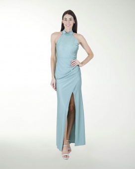 VESTIDO CL CUELLO HALTER DRAPEADO