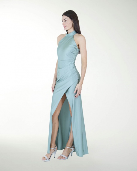 VESTIDO CL CUELLO HALTER DRAPEADO