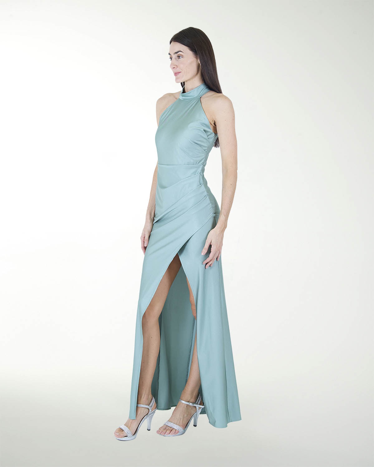 VESTIDO CL CUELLO HALTER DRAPEADO