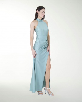 VESTIDO CL CUELLO HALTER DRAPEADO