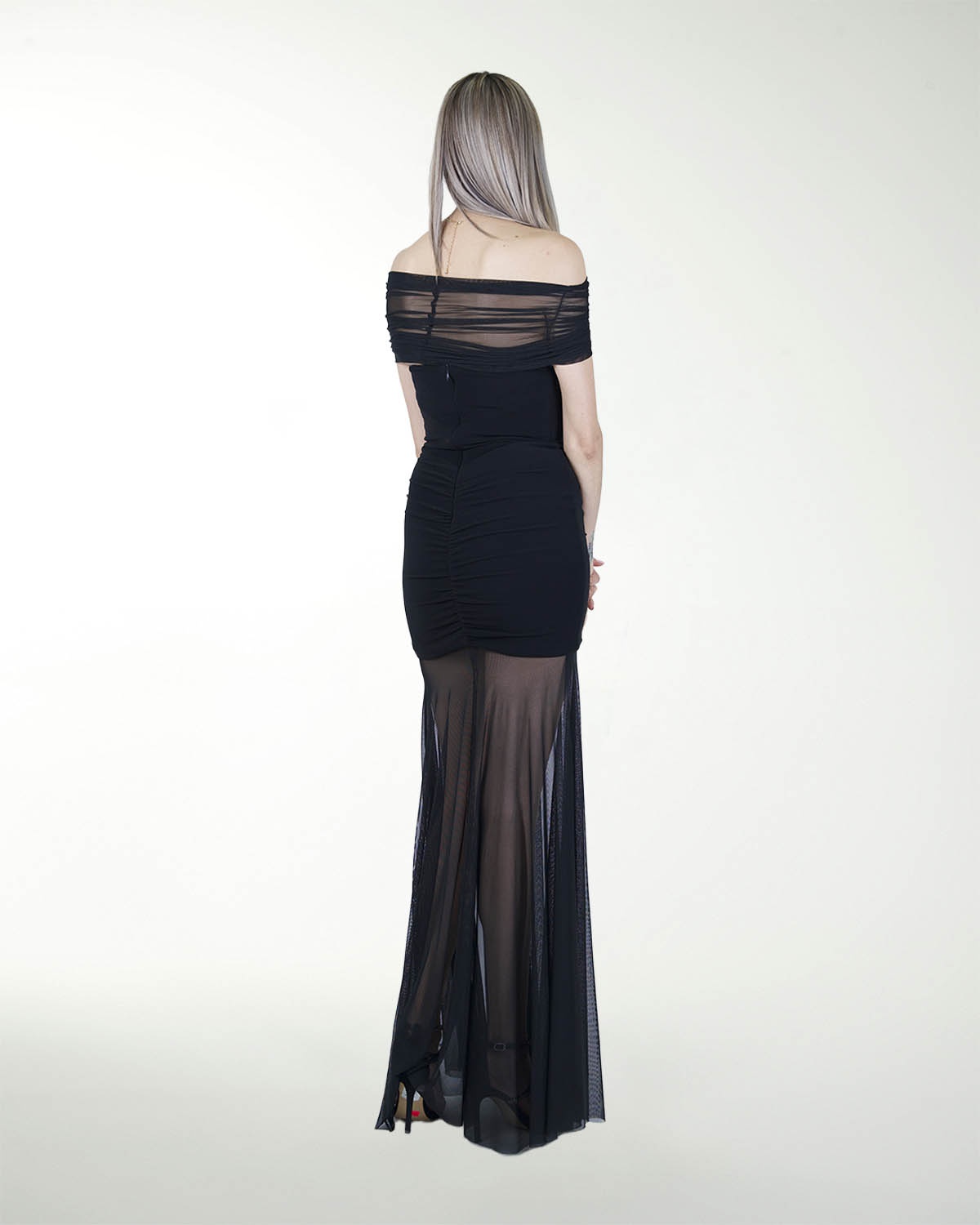 VESTIDO CL DRAPEADO DE HOMBRO DESCUBIERTO