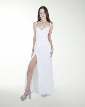 VESTIDO CL BLANCO CORSET CON ABERTURA