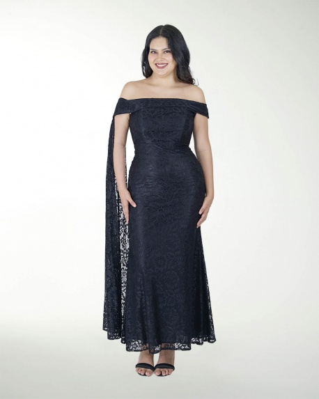 VESTIDO CL HOMBRO DESCUBIERO EN ENCAJE