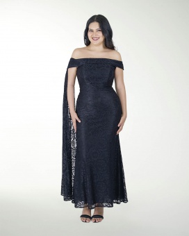 VESTIDO CL HOMBRO DESCUBIERO EN ENCAJE