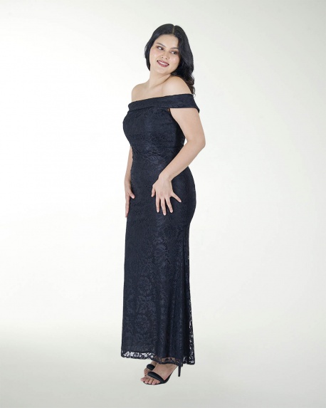VESTIDO CL HOMBRO DESCUBIERO EN ENCAJE