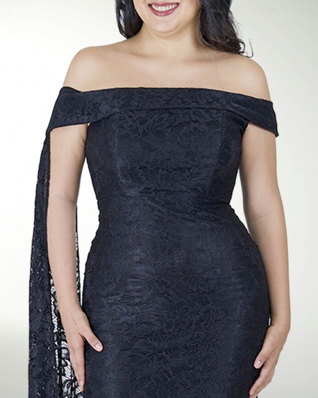 VESTIDO CL HOMBRO DESCUBIERO EN ENCAJE