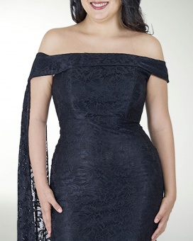 VESTIDO CL HOMBRO DESCUBIERO EN ENCAJE