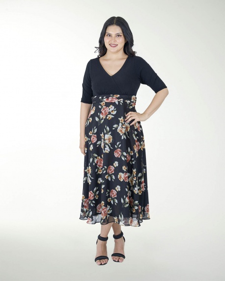VESTIDO TV FALDA ESTAMPADA MANGA 3/4