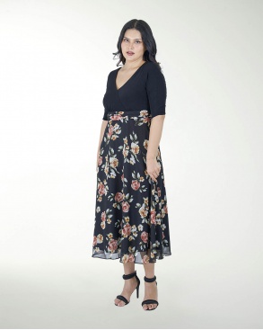 VESTIDO TE FALDA ESTAMPADA MANGA 3/4