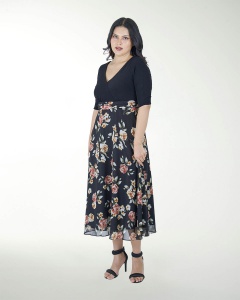 VESTIDO TV FALDA ESTAMPADA MANGA 3/4
