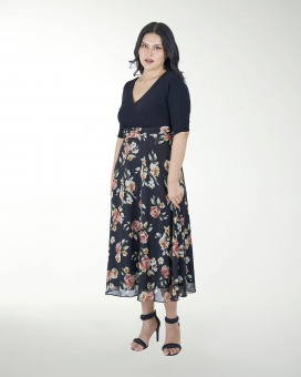 VESTIDO TV FALDA ESTAMPADA MANGA 3/4