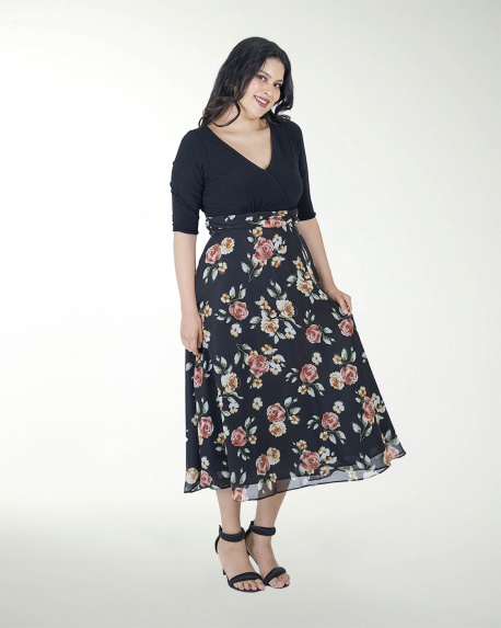 VESTIDO TV FALDA ESTAMPADA MANGA 3/4