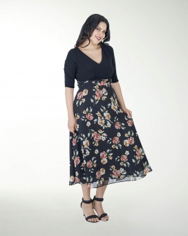 VESTIDO TV FALDA ESTAMPADA MANGA 3/4