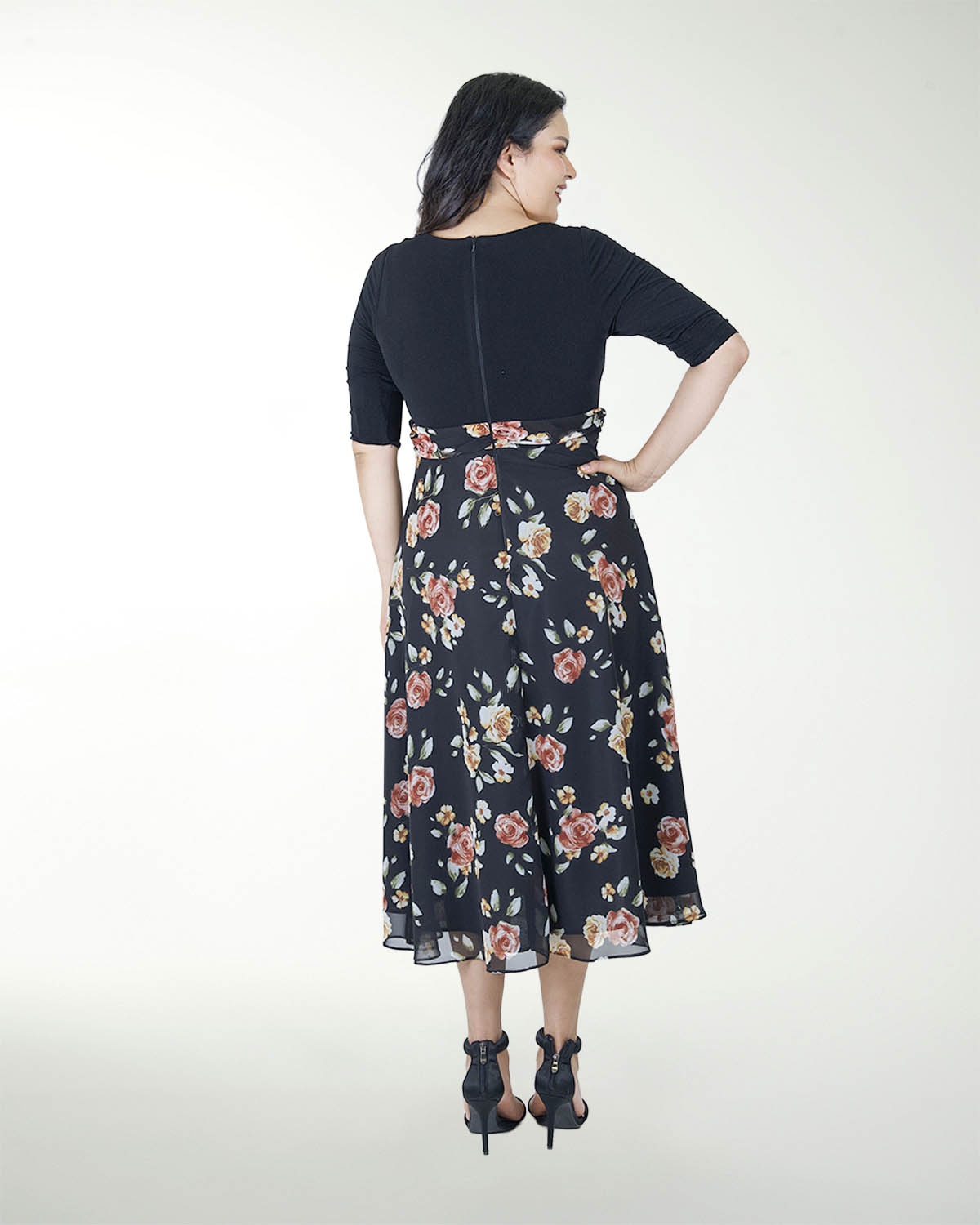 VESTIDO TV FALDA ESTAMPADA MANGA 3/4