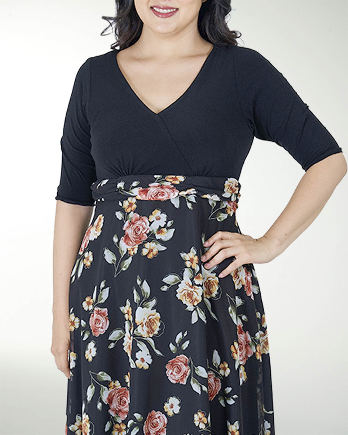VESTIDO TV FALDA ESTAMPADA MANGA 3/4