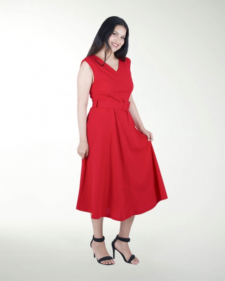 VESTIDO TE ESCOTE V CON CINTURON