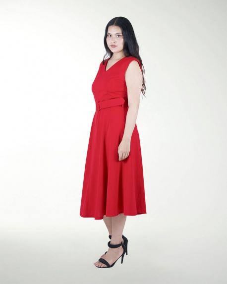 VESTIDO TE ESCOTE V CON CINTURON