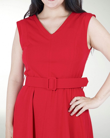 VESTIDO TE ESCOTE V CON CINTURON