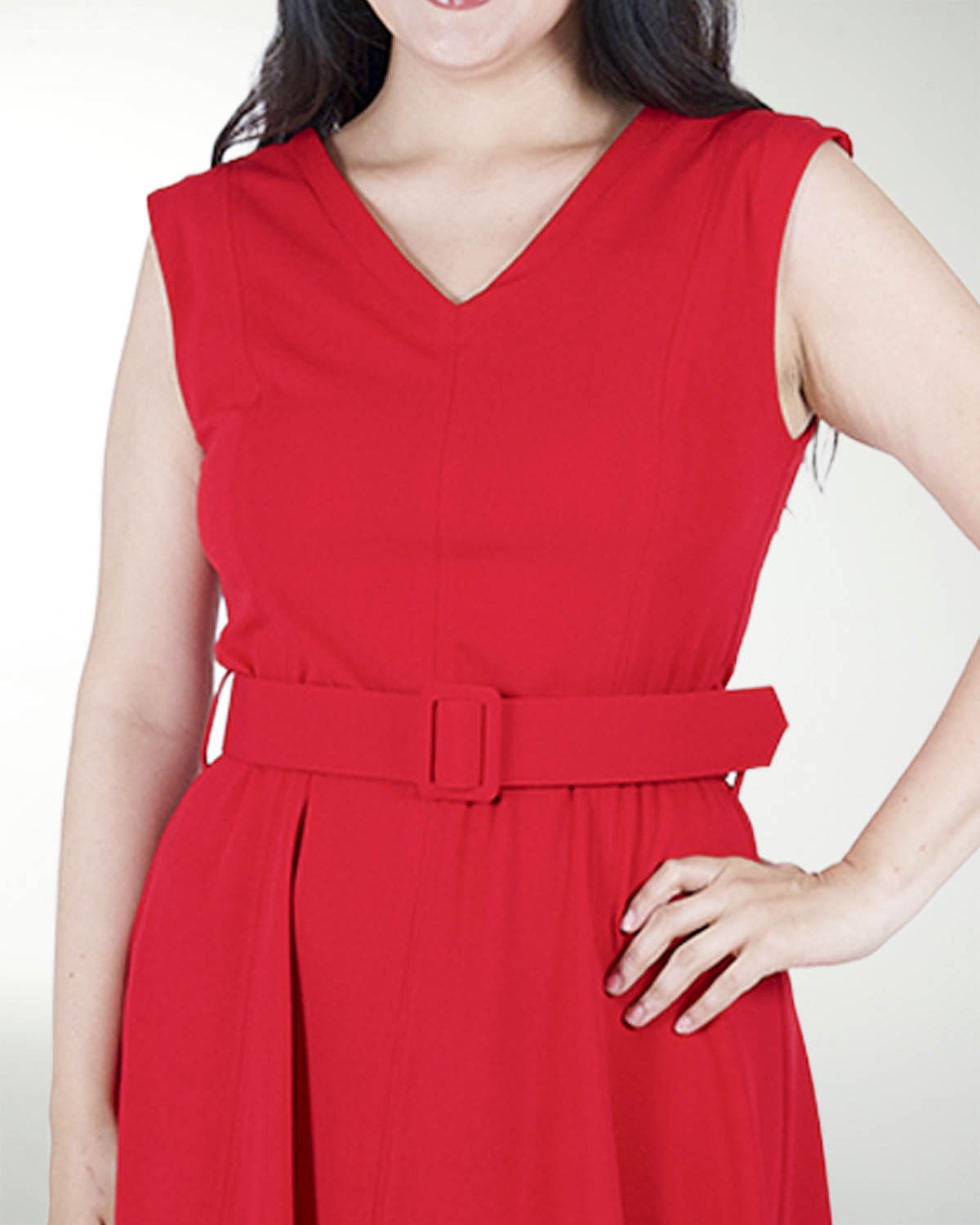 VESTIDO TE ESCOTE V CON CINTURON