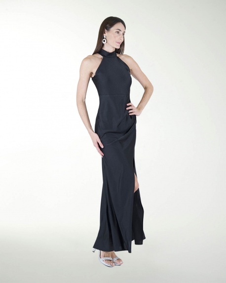 VESTIDO CL CUELLO HALTER DRAPEADO