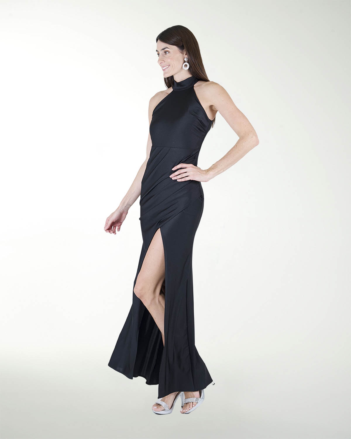 VESTIDO CL CUELLO HALTER DRAPEADO