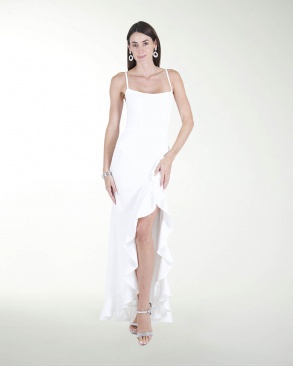 VESTIDO CL BLANCO CON ESCAROLAS