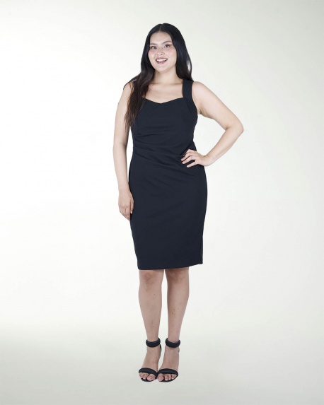 VESTIDO TV RECTO CON PLIEGUES  EN COSTADO