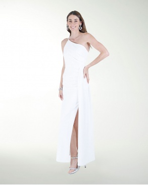 VESTIDO CL BLANCO DRAPEADO ASIMETRICO