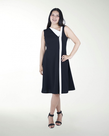 VESTIDO TV ESCOTE DIAGONAL CON VIVOS