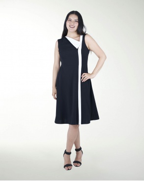 VESTIDO TE ESCOTE DIAGONAL CON VIVOS