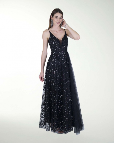 VESTIDO CL ESCOTE EN V CON TRANSPARENCIA
