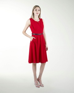 VESTIDO CA LISO CON BOLSAS Y CINTURON