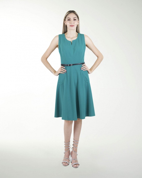 VESTIDO CA LISO CON BOLSAS Y CINTURON