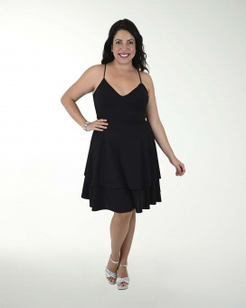 VESTIDO TV CREEPE LISO CON ENCAJE
