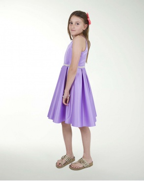 VESTIDO NI 12-14-16 RASO LISO CON TABLONES Y ADORNO