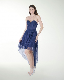 VESTIDO CC IMPERIAL GLITER TIPO CORSET CON CAUDA