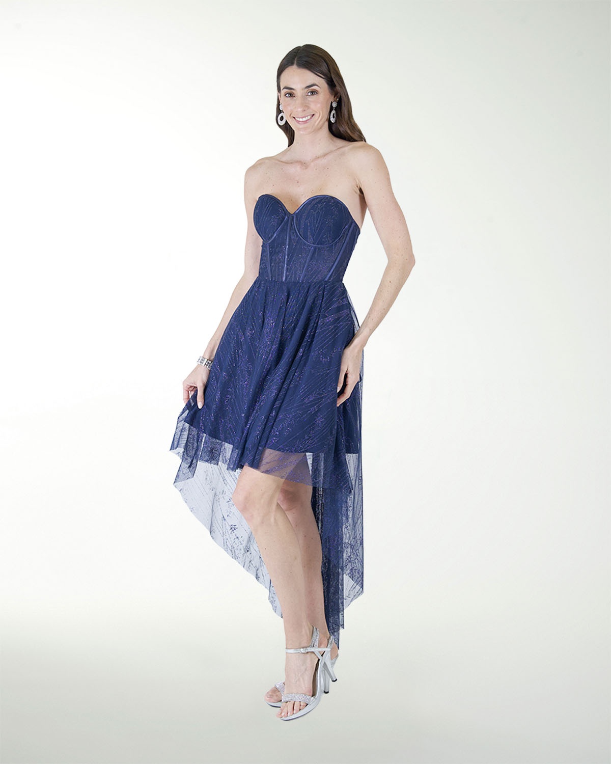 VESTIDO CC IMPERIAL GLITER TIPO CORSET CON CAUDA