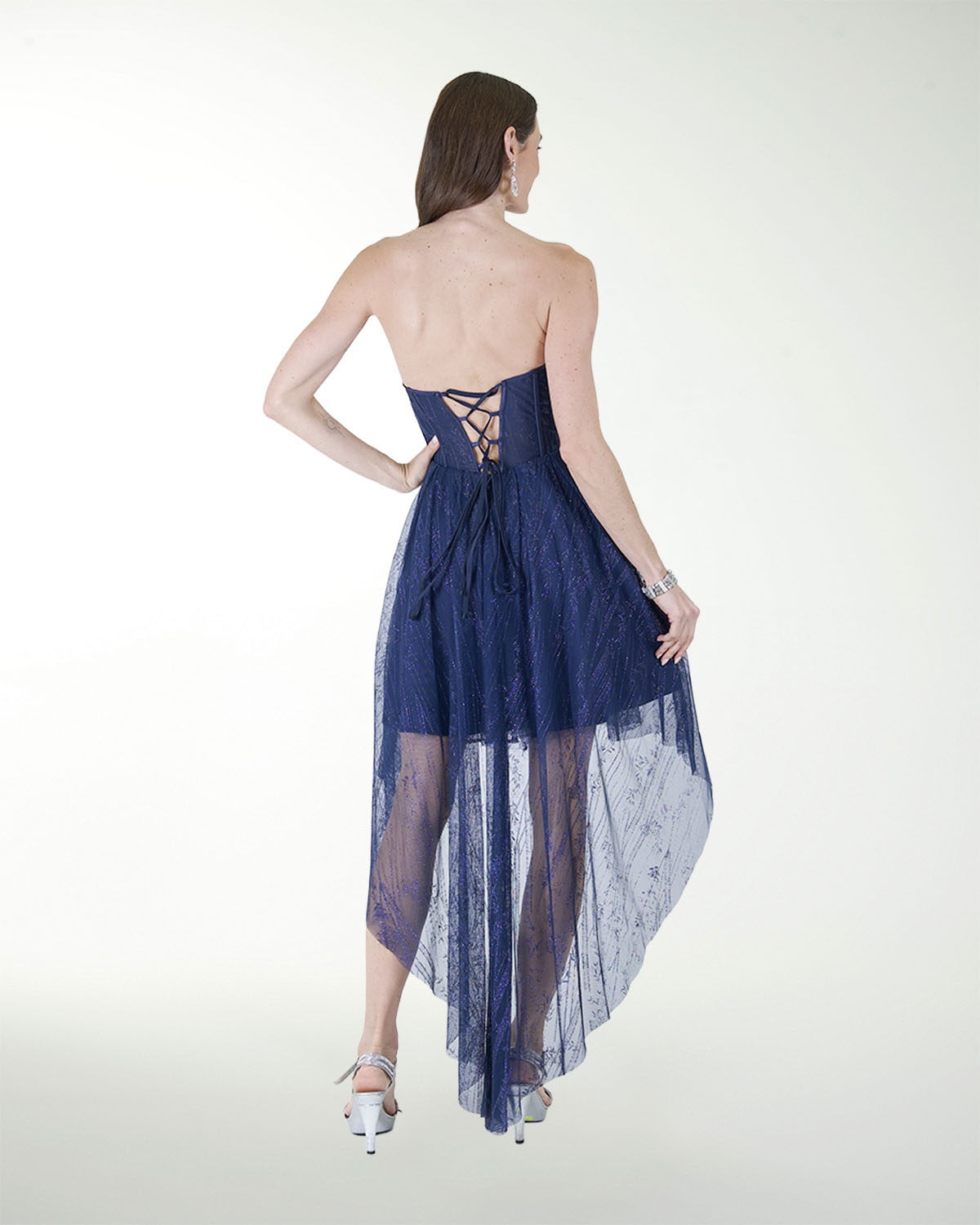 VESTIDO CC IMPERIAL GLITER TIPO CORSET CON CAUDA