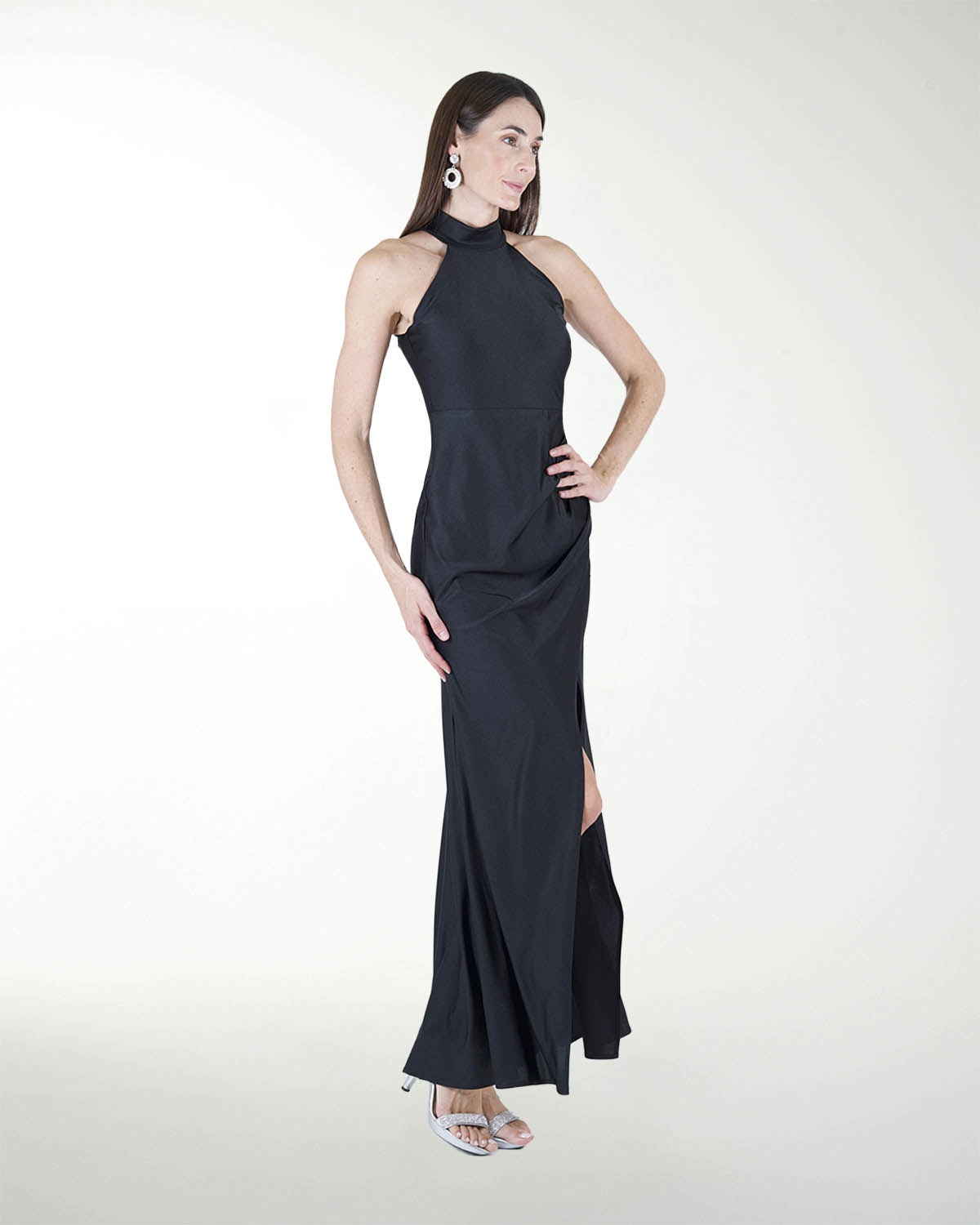 VESTIDO CL CUELLO HALTER DRAPEADO